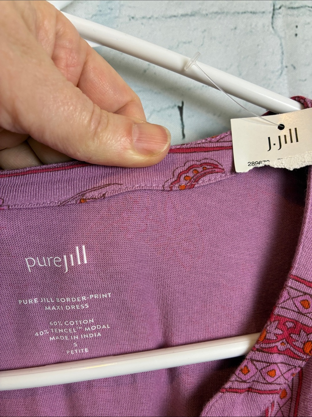 Pure Jill Border Print Maxi Dress Small Petite Pink Purple Paisley Casual NWT - Picture 8 of 16